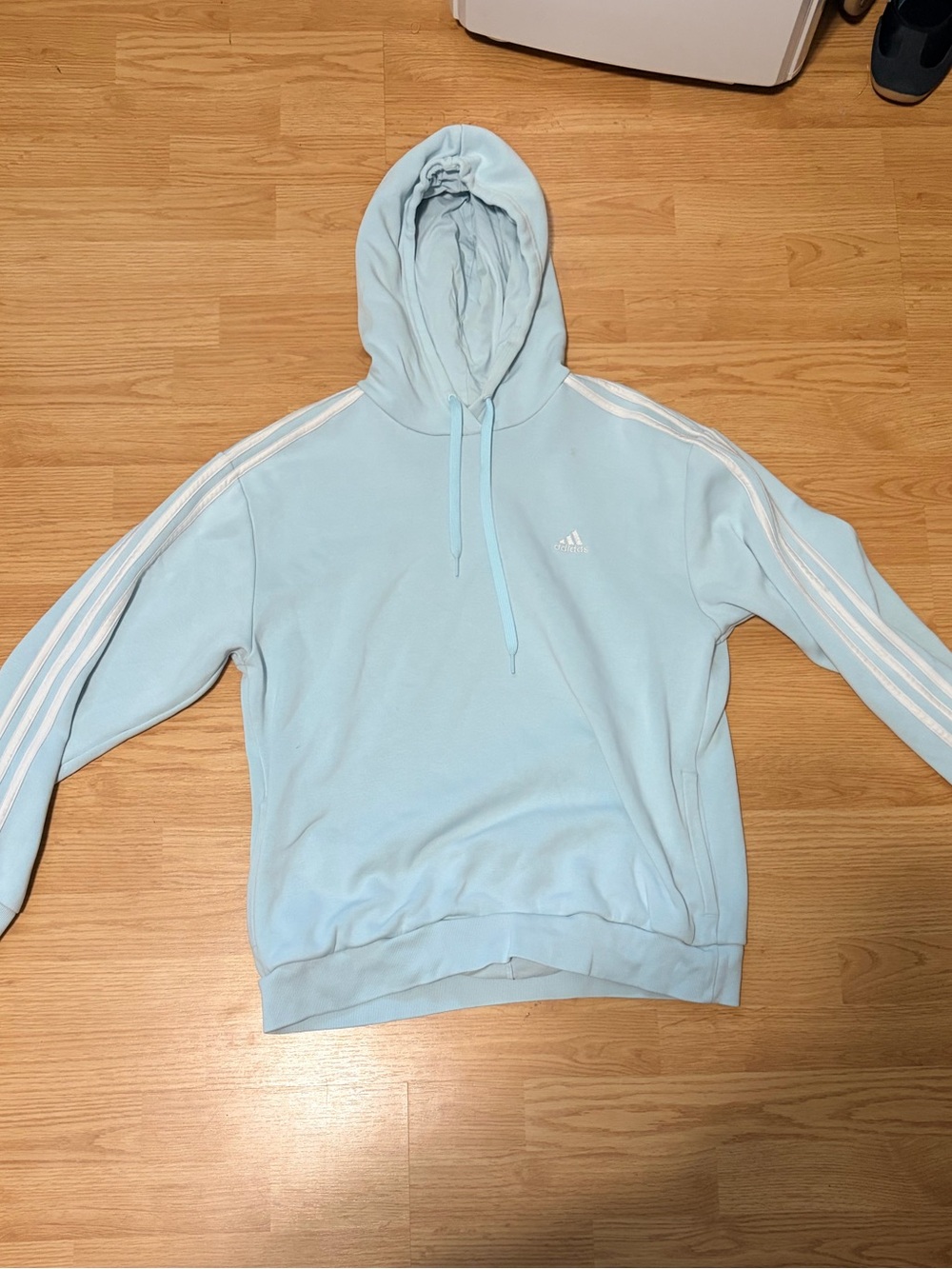 adidas Light Blue Crewneck Hoodie with White Three-Stripes